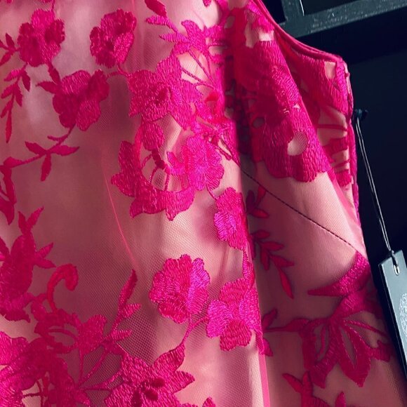 Vince Camuto Pink Fuschia Nude Floral Embroidered Lace Sleeveless Dress 0 - Picture 8 of 15